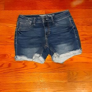 Dark blue midi rise shorts